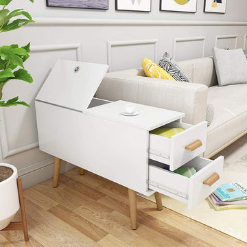 White Rectangle End Table with Drawers Modern Sofa Table for Living Room-Richsoul-End & Side Tables,Furniture,Living Room Furniture